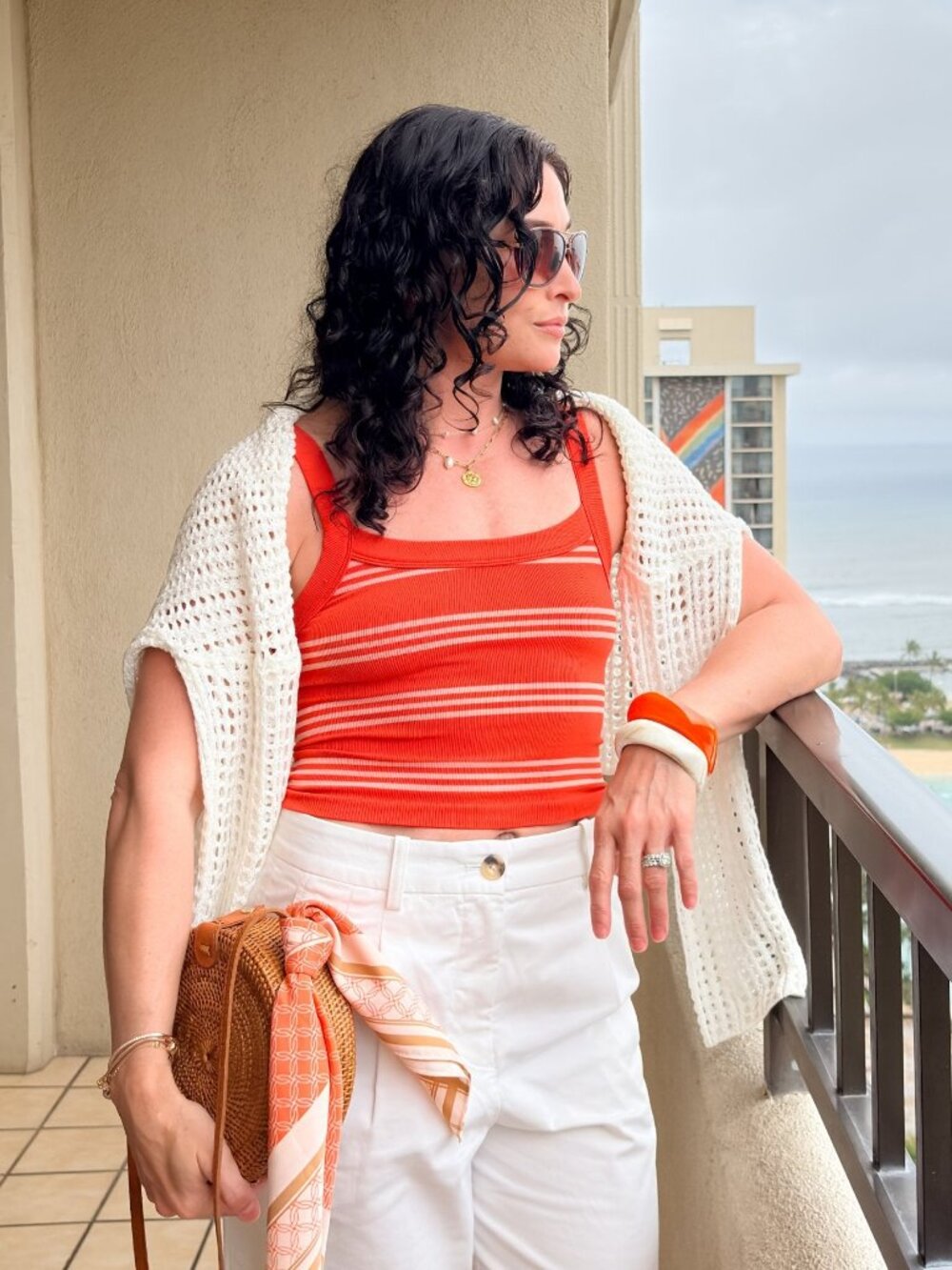 Women’s Orange Striped Ribbed Tank Top – Stretch Fit
